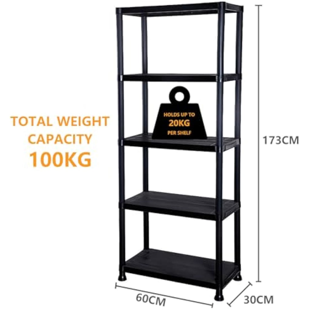 5 Tier Plastic Shelving Unit – Heavy Duty Garage Storage
