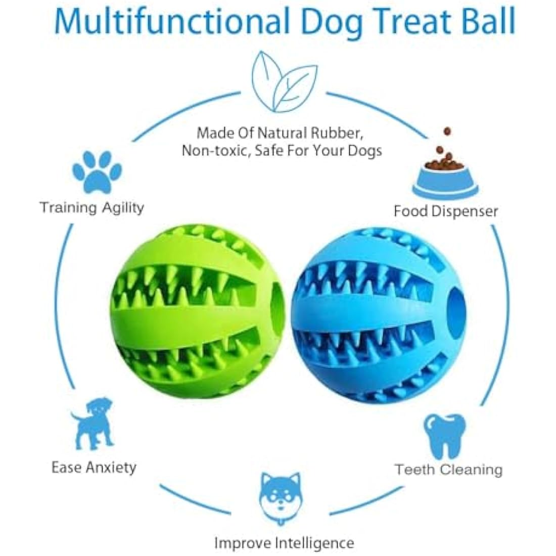 Feixun Pets Rubber Dog Treat Ball & Dental Tooth Cleaning Toy – 2 Pack