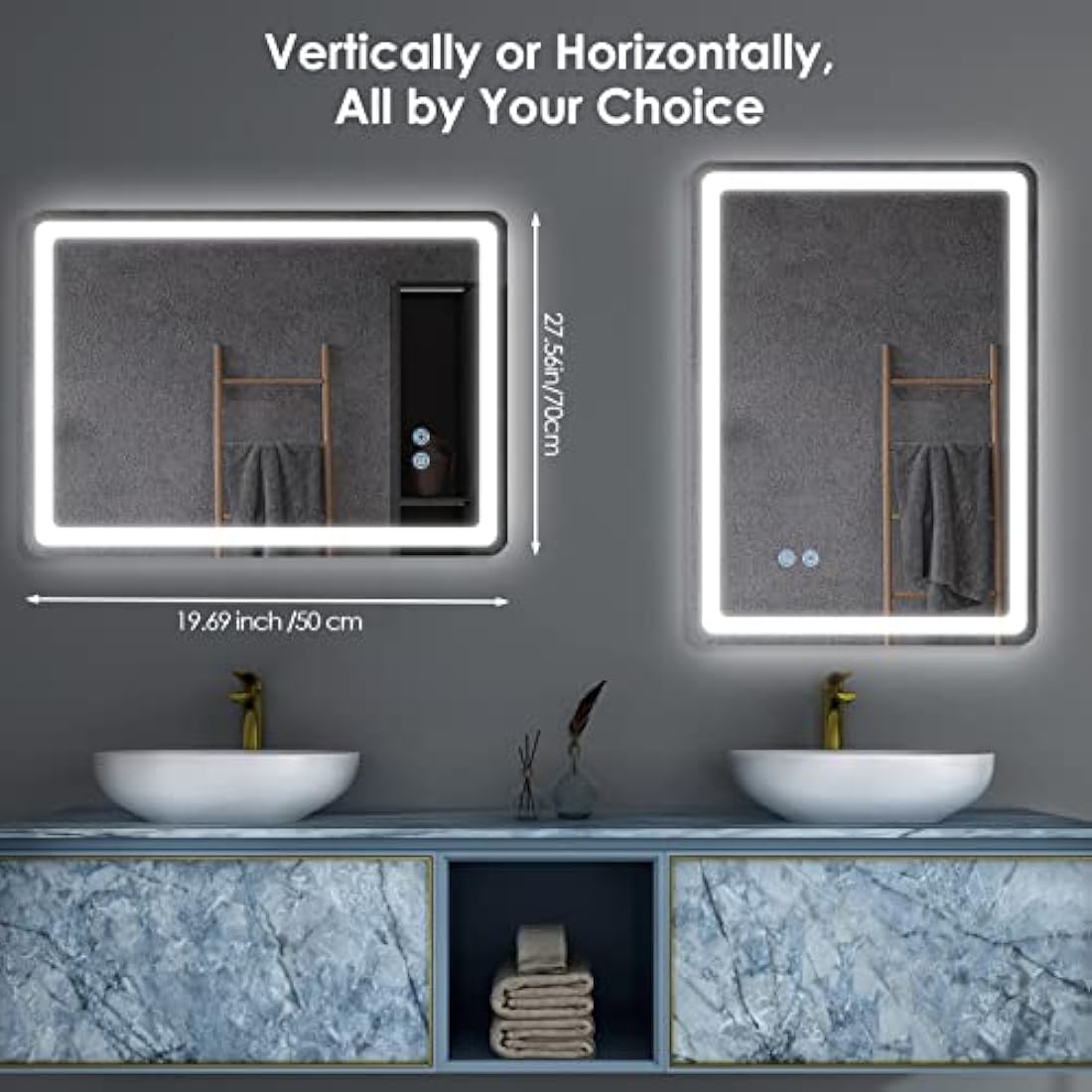 LED Bathroom Mirror | 50x70cm Anti-Fog Dimmable Vanity