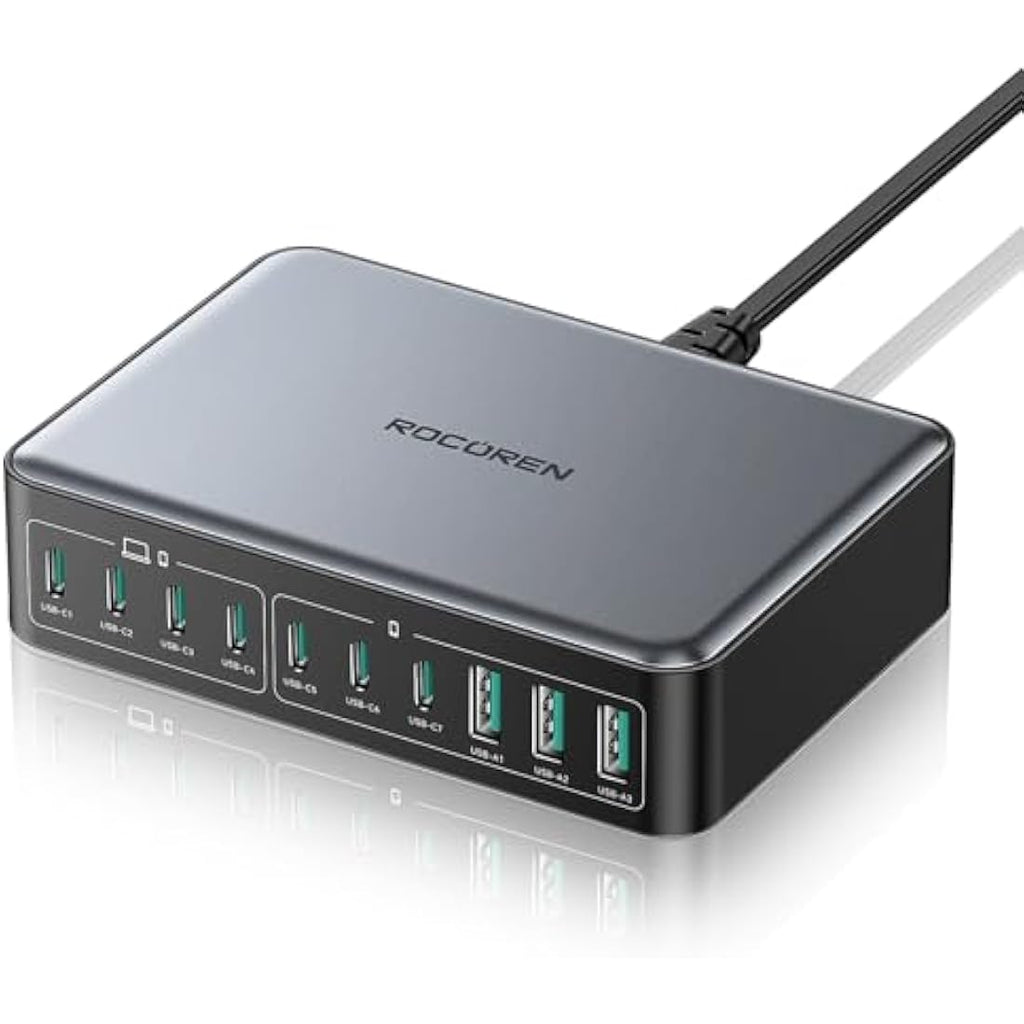 Rocoren 480W GaN USB C Charger – 10-Port Multi-Laptop Charging Station
