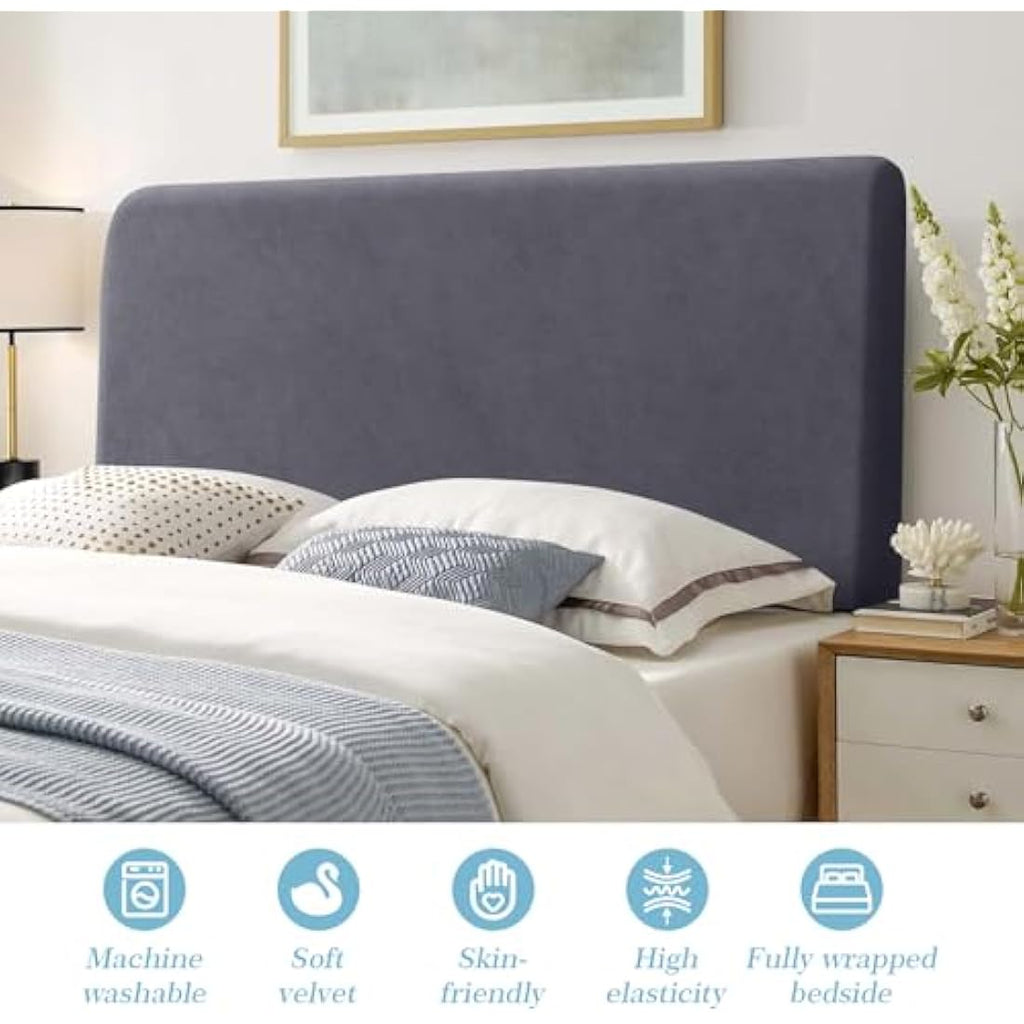 TAOCOCO Velvet King Headboard Cover – Elastic Stretch Slipcover, Dark Grey