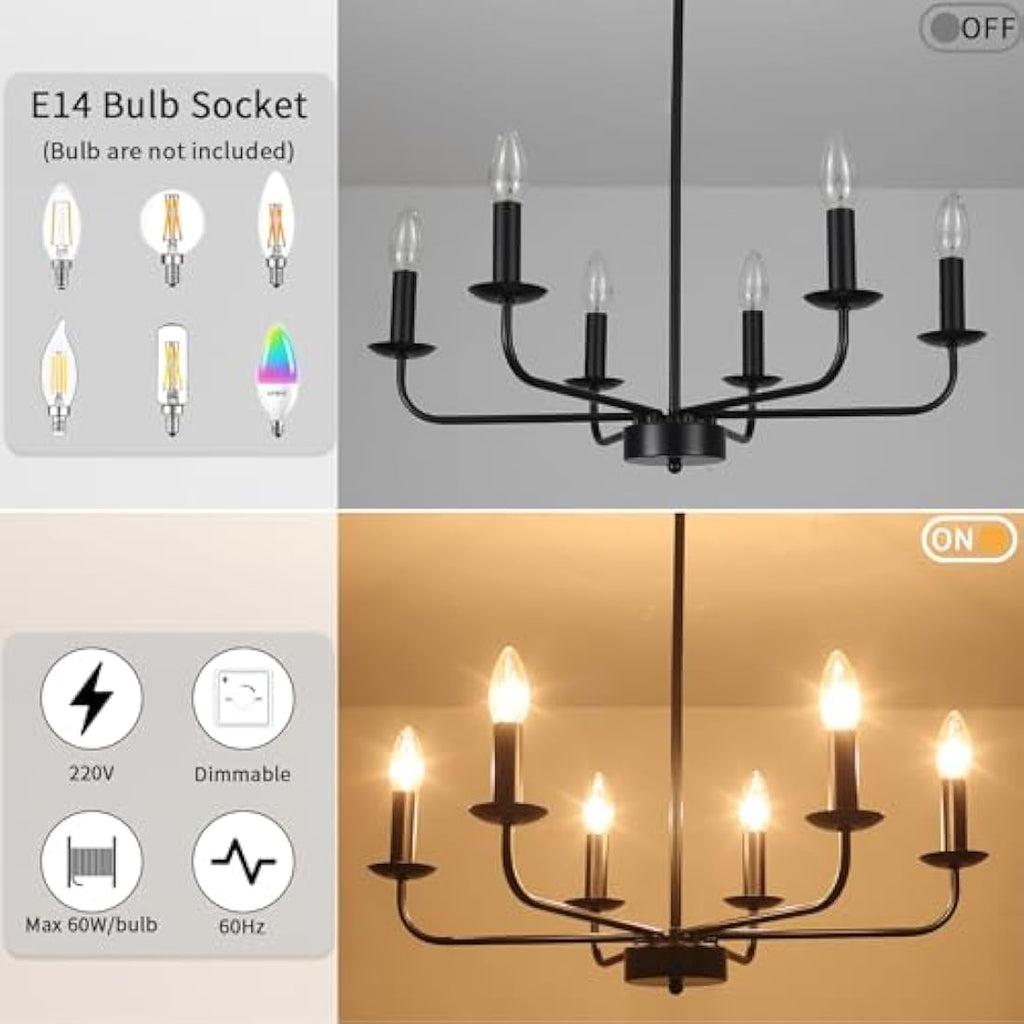 Jolof Store 6-Arm Black Chandelier – Modern Industrial Pendant Ceiling Light
