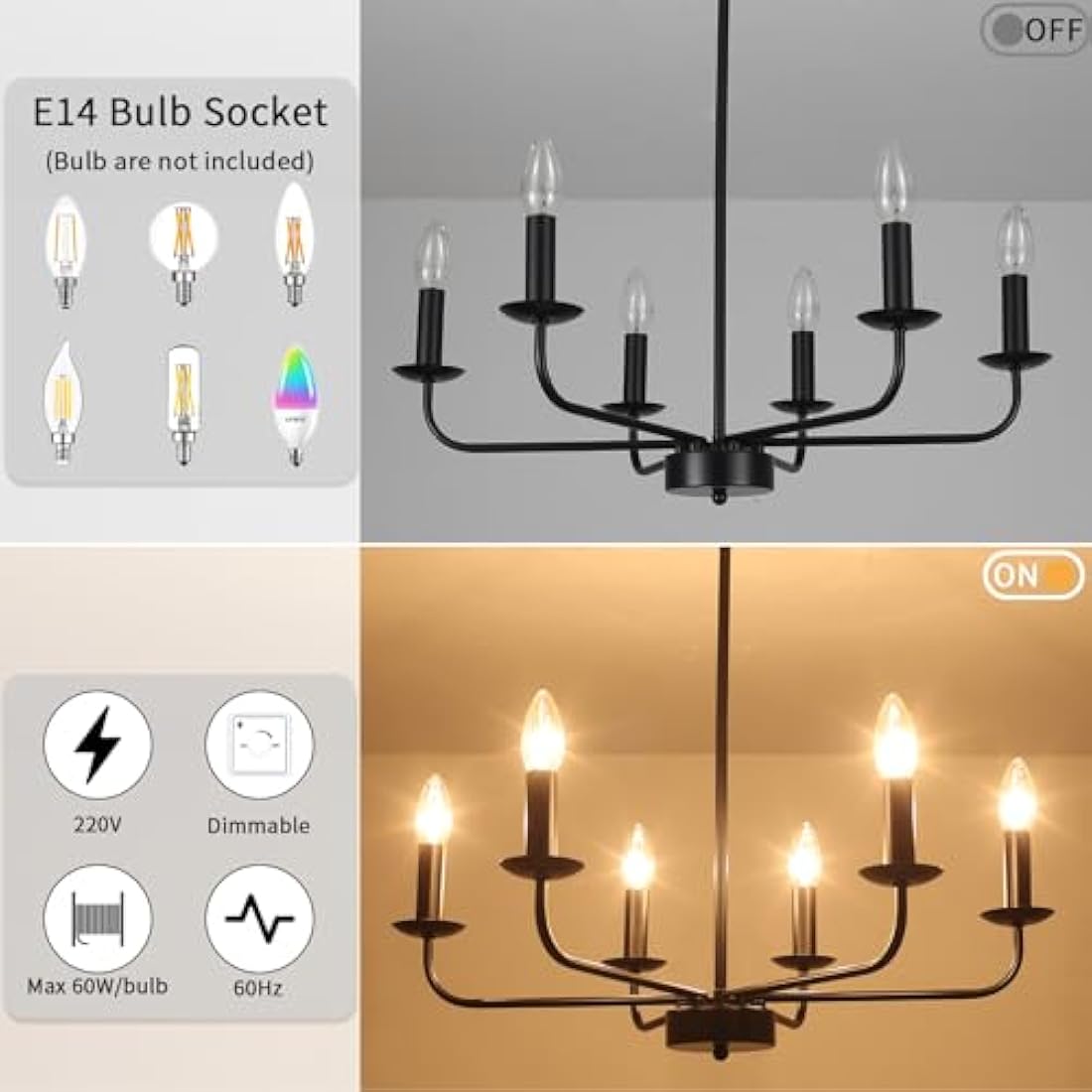 Jolof Store 6-Arm Black Chandelier – Modern Industrial Pendant Ceiling Light
