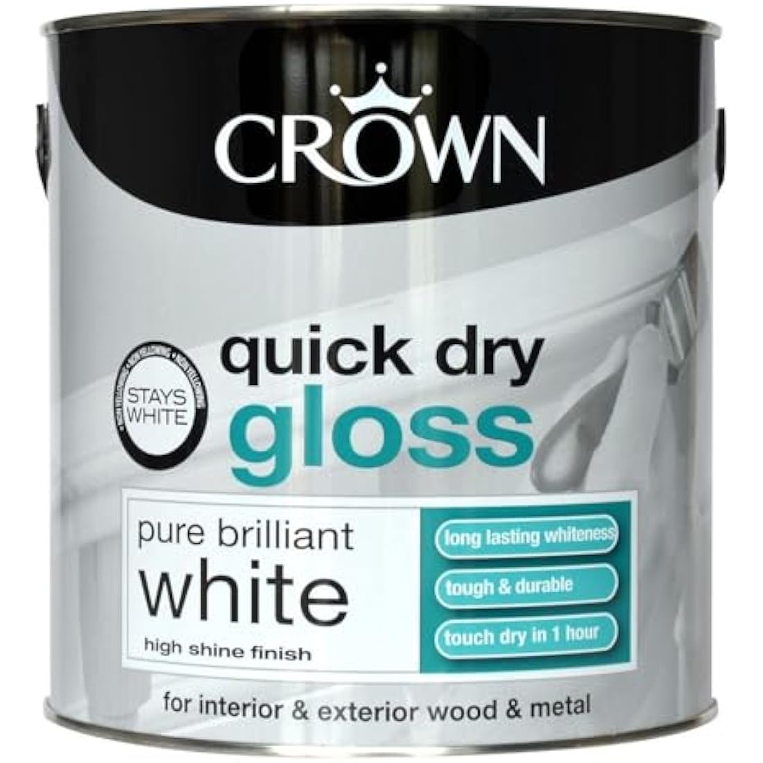 Crown Quick Dry Gloss Paint - Pure Brilliant White - 2.5L Interior/Exterior