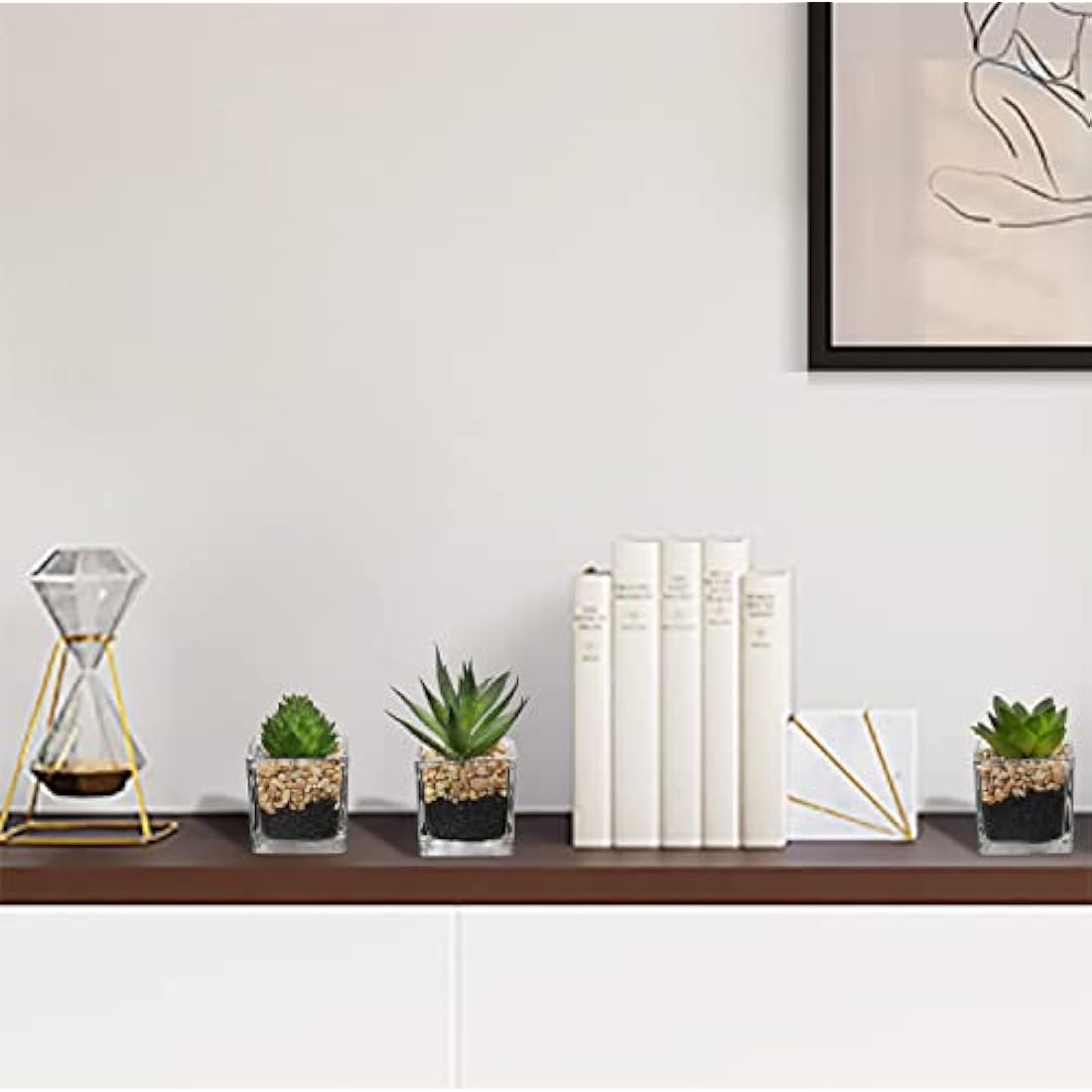 Briful Artificial Succulents - Set of 3 Faux Plants in Mini Glass Pots