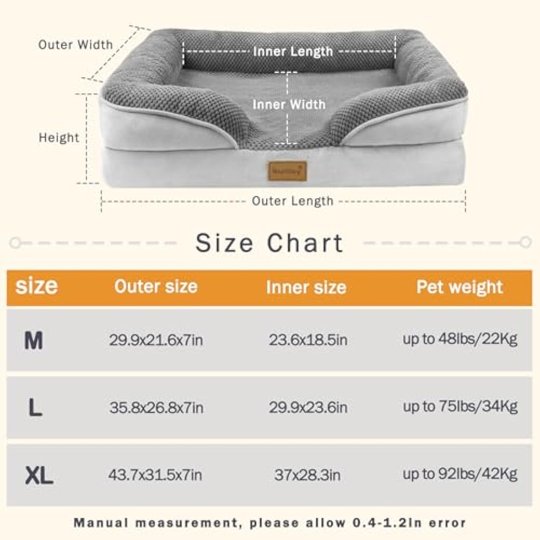 Nepfaivy Orthopedic Dog Bed – Waterproof Large Sofa Bed with Washable Cover