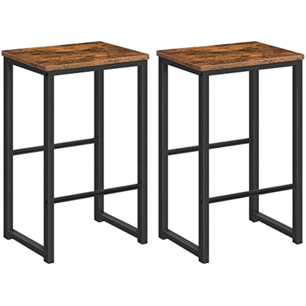 HOOBRO Industrial Bar Stools Set of 2 – Rustic Brown and Black Steel
