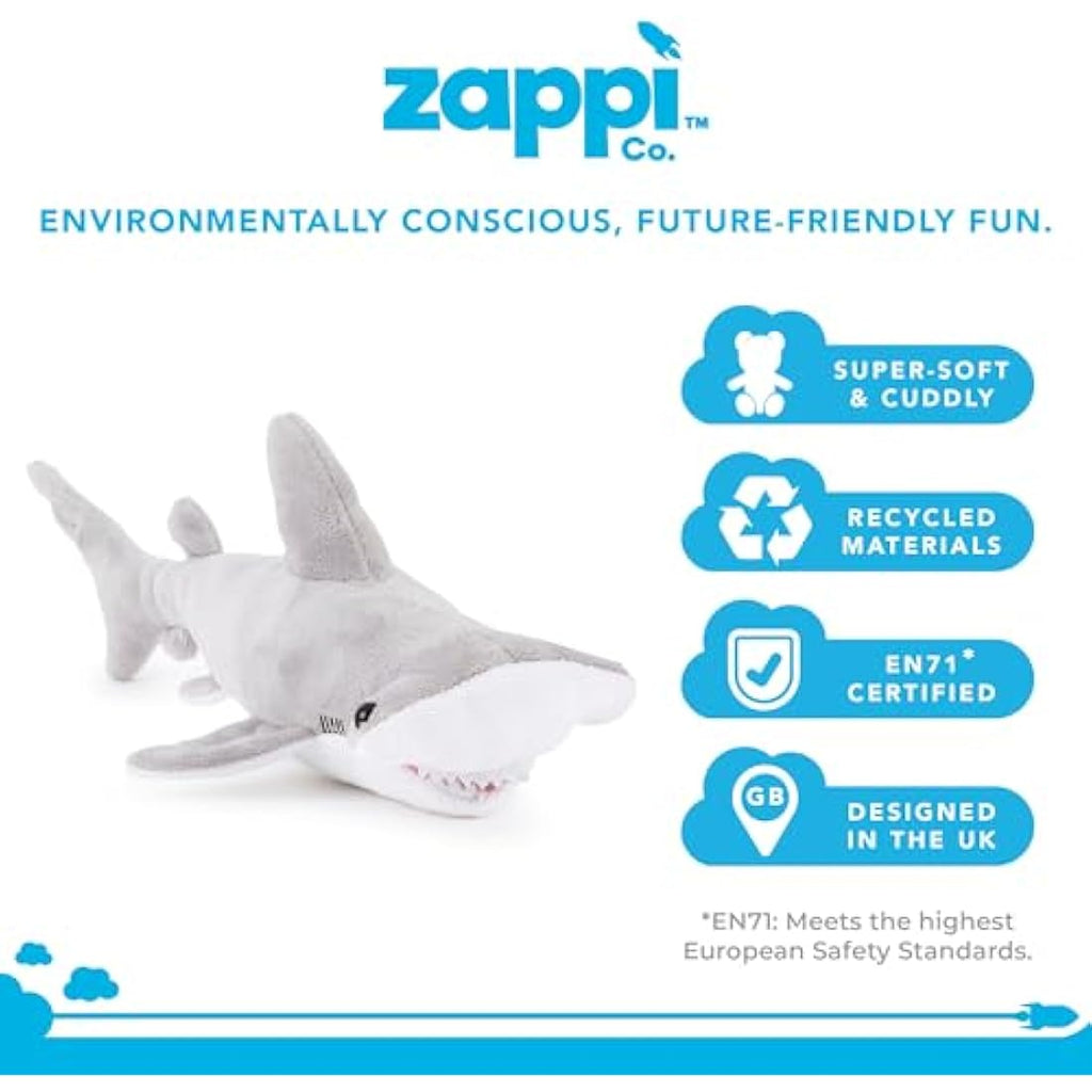 Zappi Co Hammerhead Shark Plush Toy – 26cm Recycled Eco-Friendly Soft Toy