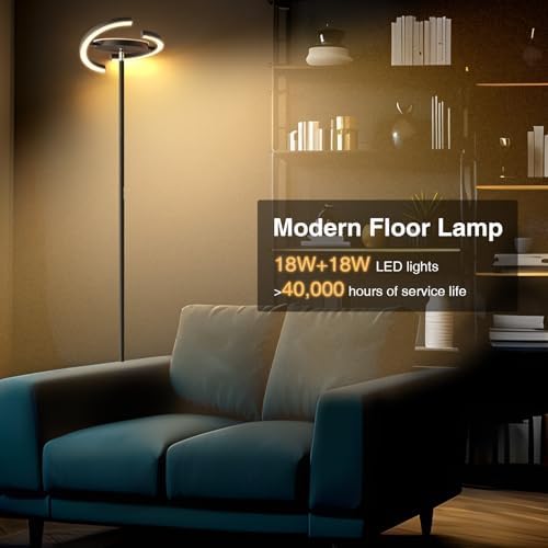 FIMEI LED Floor Lamp - Modern Saturn Ring Dimmable Uplighter with Remote