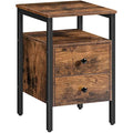 HOOBRO Industrial Nightstand – 2-Drawer Side Table in Rustic Brown