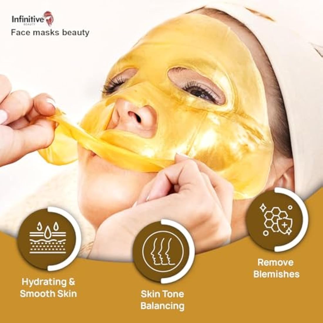Infinitive Beauty 24K Gold Collagen Face Mask – Anti-Aging 50 Pack