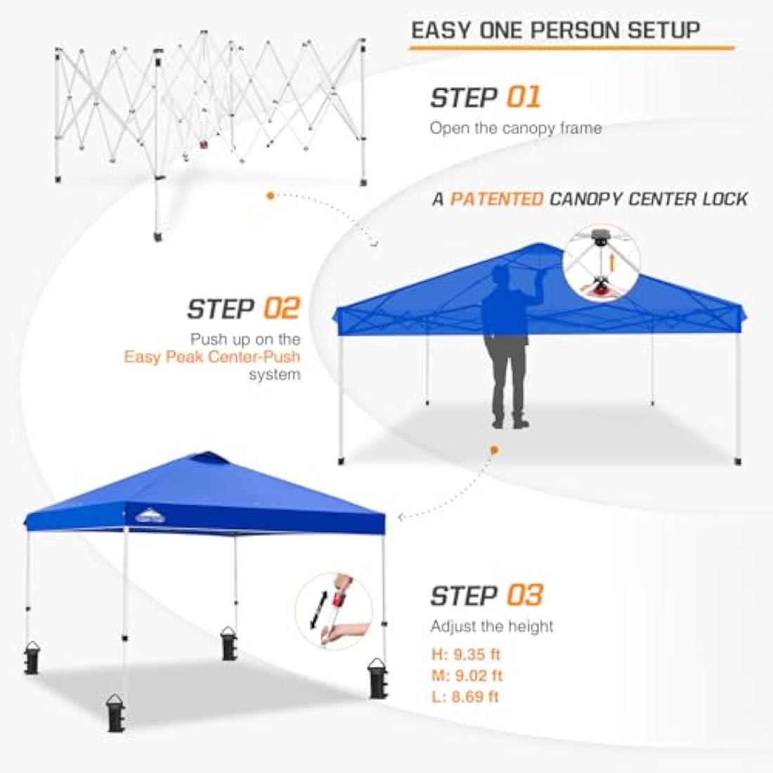 EAGLE PEAK 3m x 3m Pop Up Canopy Tent | Easy Setup Vented Outdoor Shelter