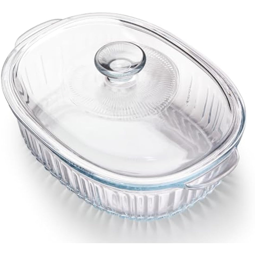 NUTRIUPS 3L Oval Glass Casserole Dish with Lid | Borosilicate Bakeware