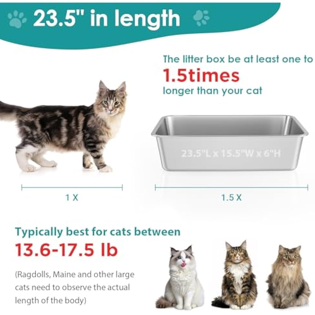 Stainless Steel Cat Litter Box – Large Odorless Metal Tray