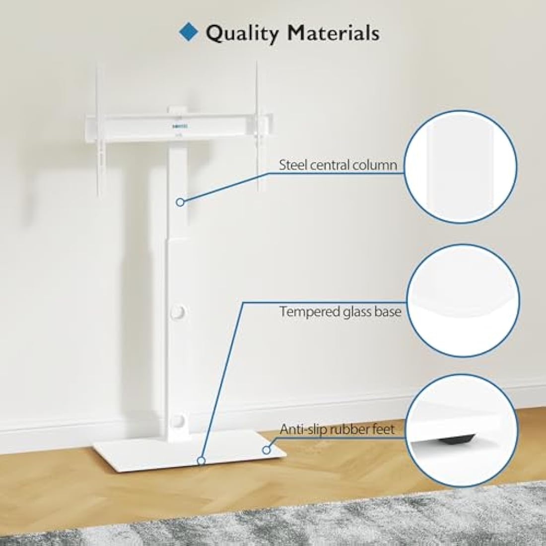 BONTEC TV Floor Stand for 30-70 inch TVs | Swivel & Height Adjustable White