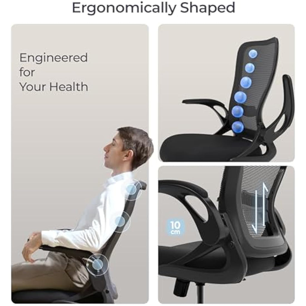 Tervo Model U – Foldable Ergonomic Mesh Office Chair with Flip-Up Arms