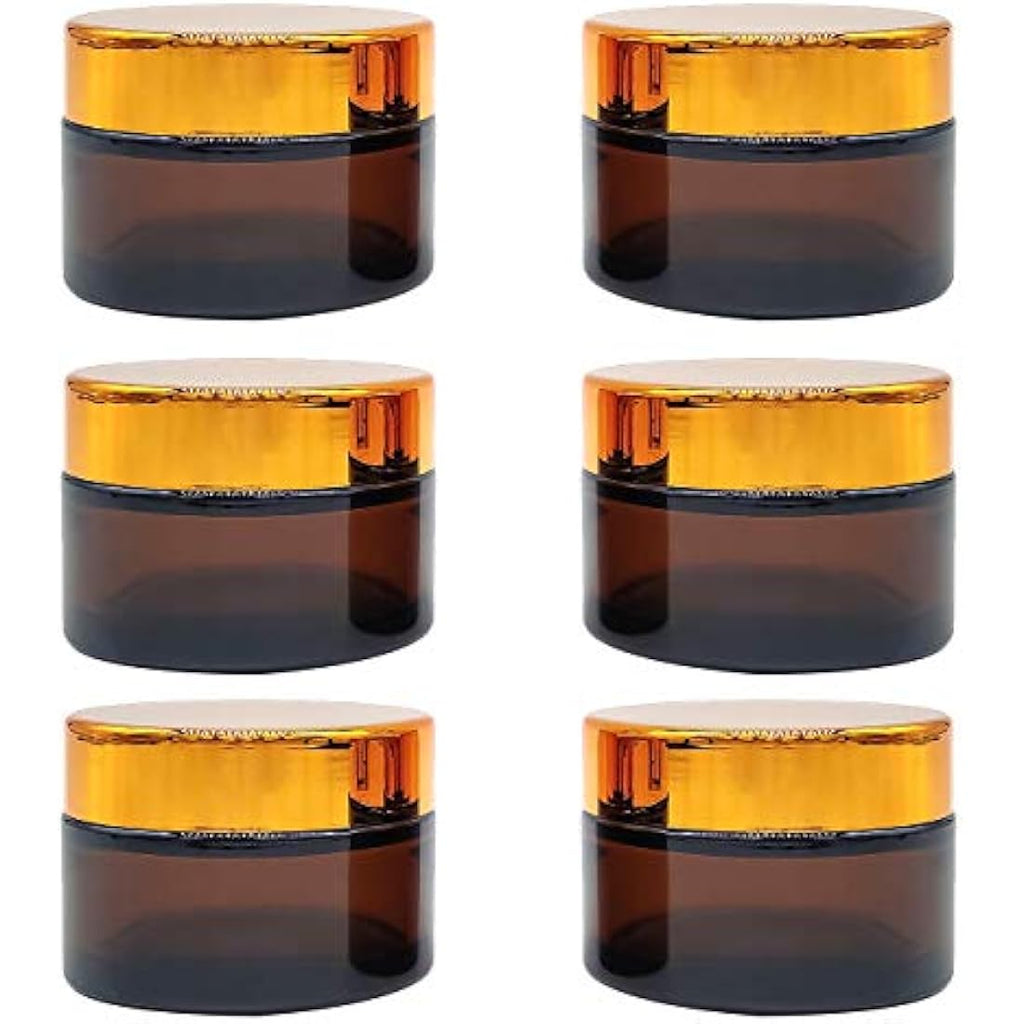 Jolof Store 6-Pack Amber Glass Jars - 50ml Refillable Cosmetic Pots