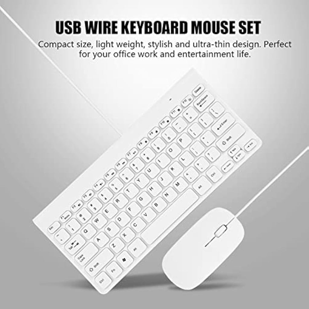 Richer-R Ultra-Thin Wired Keyboard and Mouse Set | Compact USB Combo (White)