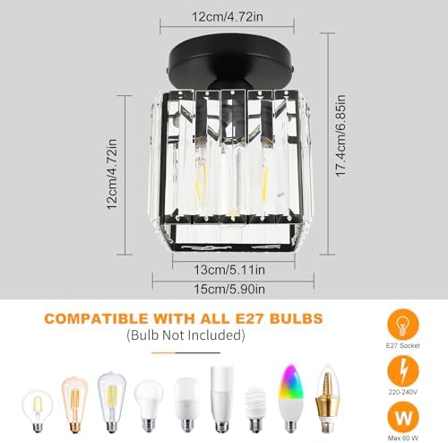 FORCOSO K9 Crystal Ceiling Light – 2-Pack Black Semi-Flush Chandelier