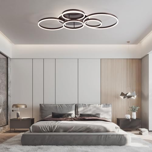 Minifair 6-Ring LED Ceiling Light – 108W Dimmable Flush Mount in Brown