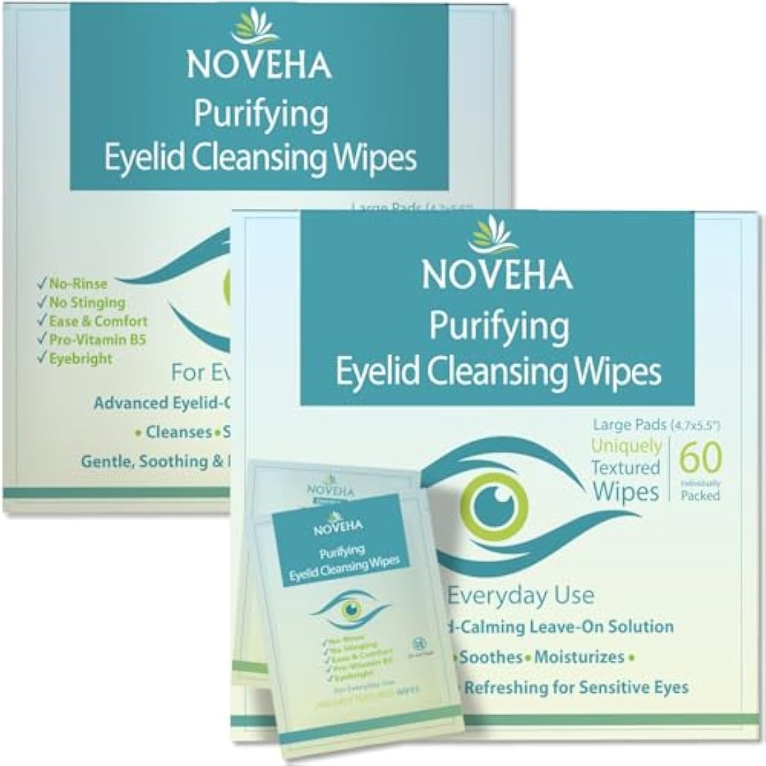 NOVEHA Eyelid & Lash Wipes | Hypochlorous Acid Cleanser | 120 Count