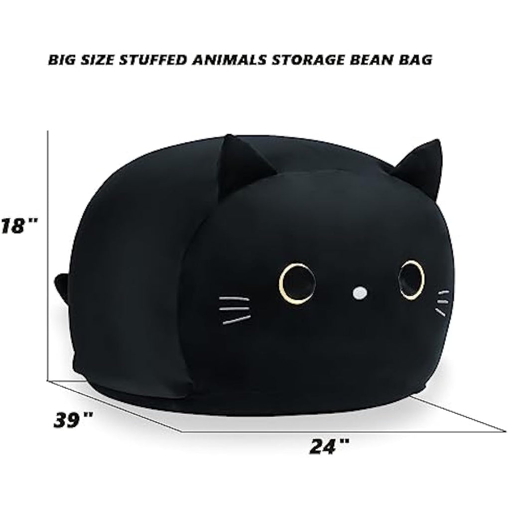 Jolof Store Black Cat Stuffed Animal Storage Bean Bag Chair Cover for Kids