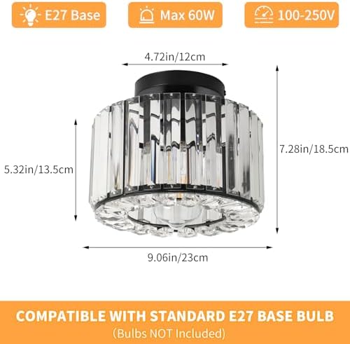 Modern Crystal Ceiling Light – Black Semi Flush Mount Lamp