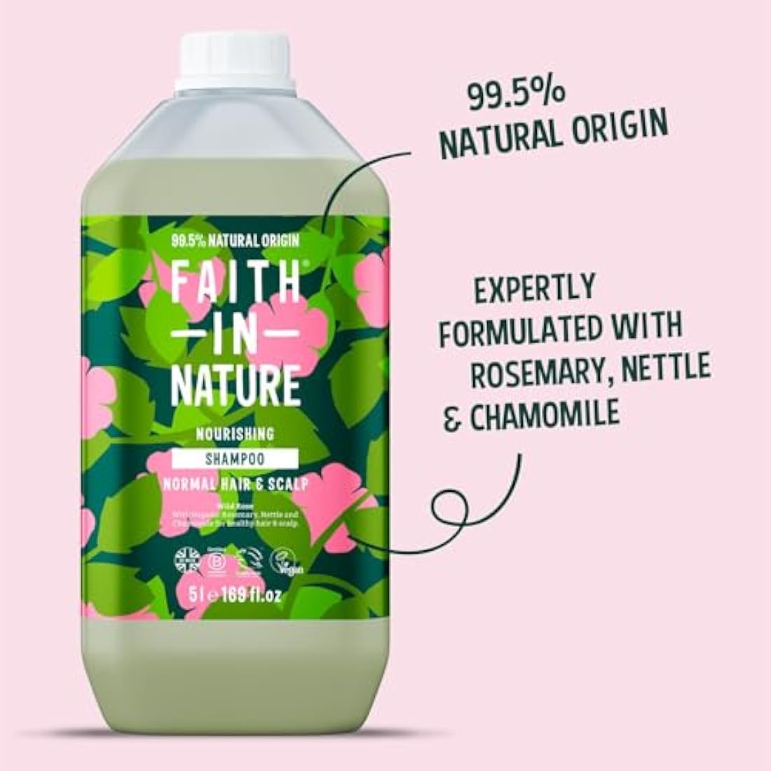 Faith In Nature Wild Rose Shampoo - Nourishing Natural Haircare - 5L Refill
