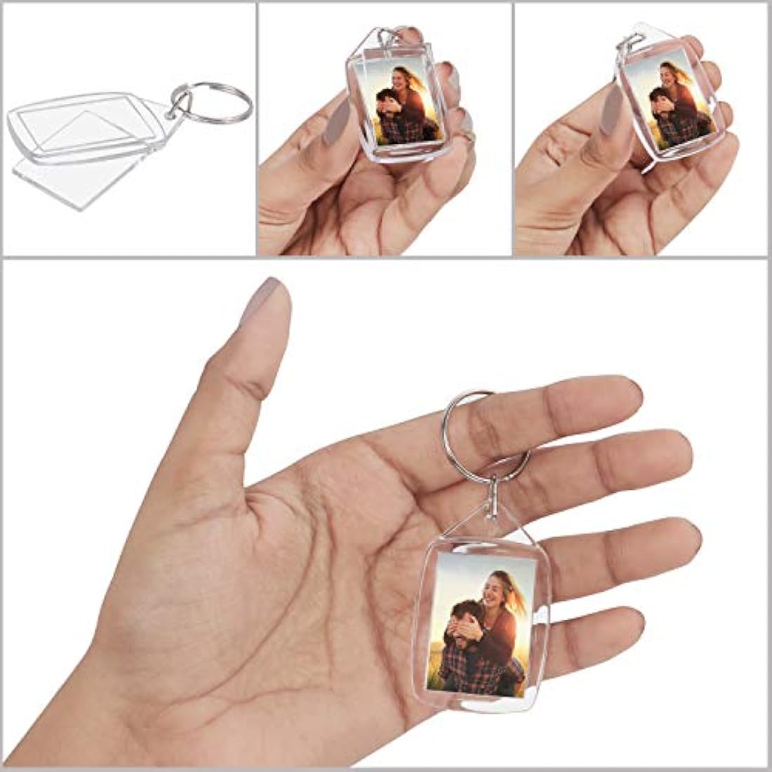 Kurtzy Blank Photo Insert Keychains | 50 Pack Clear Acrylic DIY Key Rings
