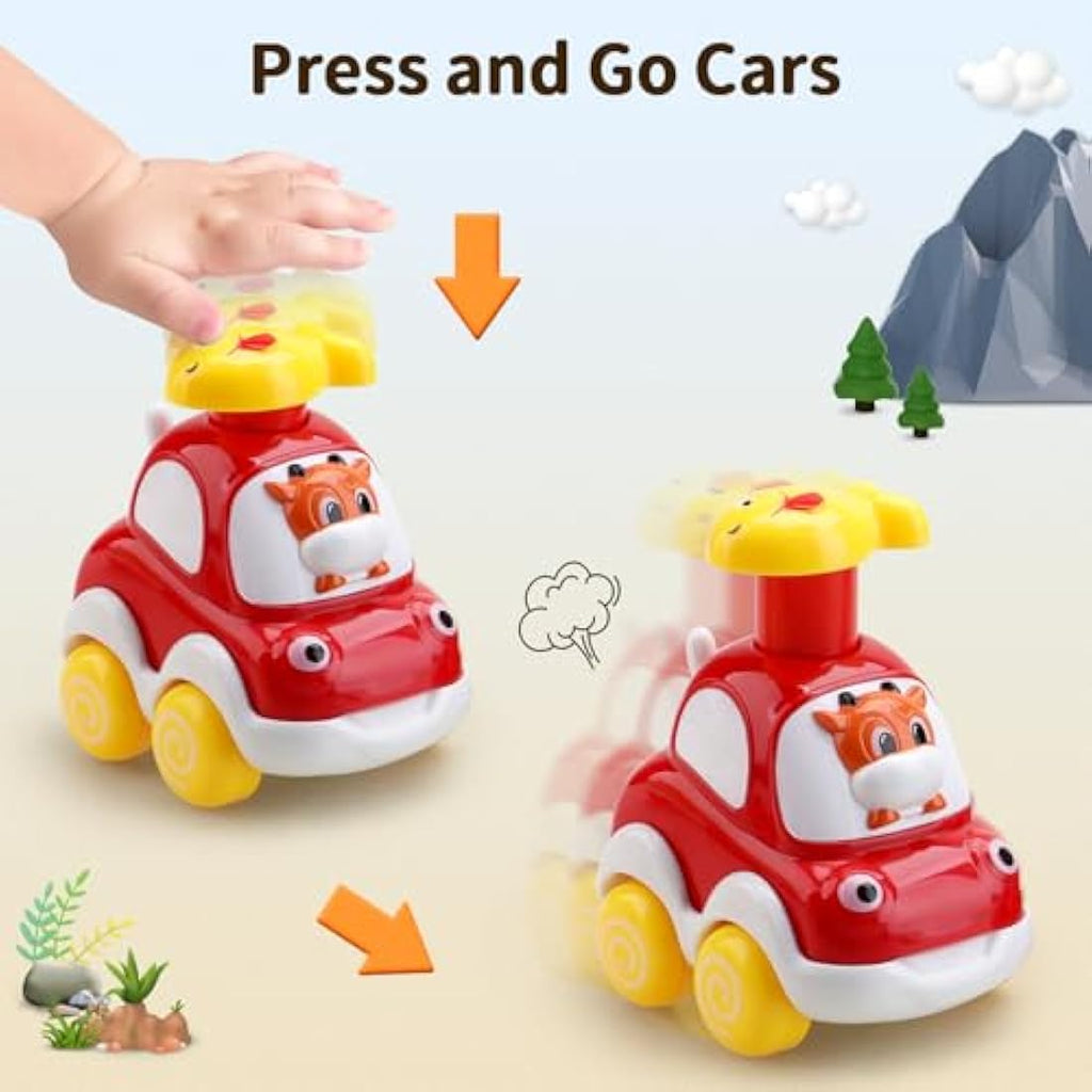 AmyBenton Press & Go Baby Toy Cars – 4-Pack Animal Toddler Cars Age 1–3