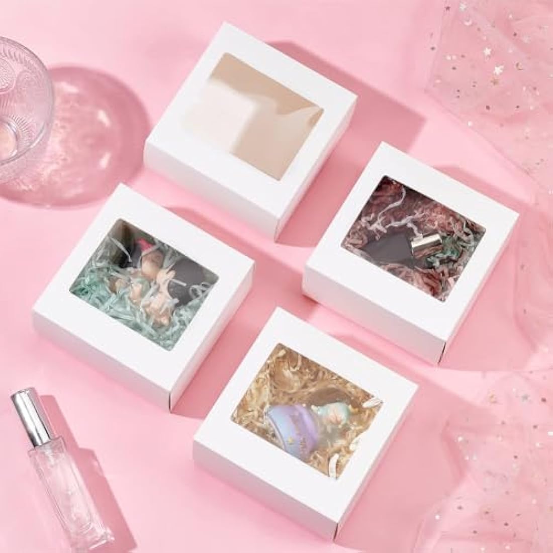 BENECREAT White Kraft Paper Gift Boxes with Window - 12x12x6cm (18 Pack)