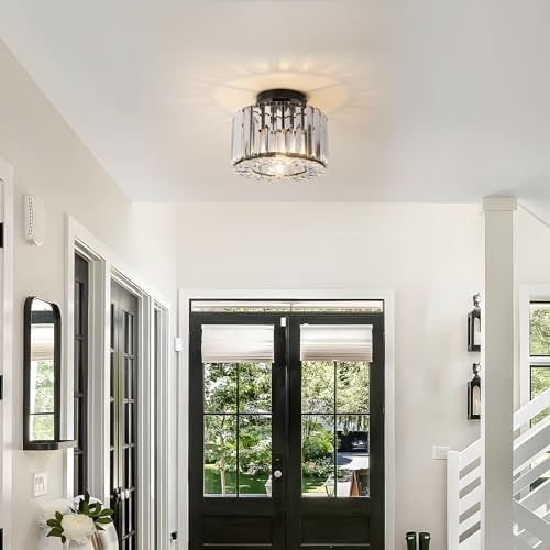 Modern Crystal Ceiling Light – Black Semi Flush Mount Lamp