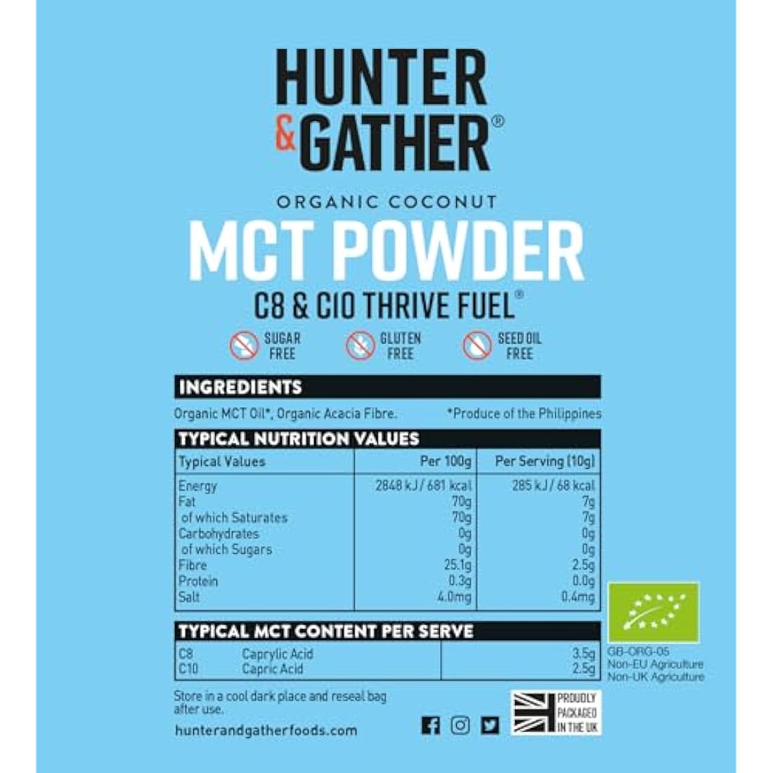 Hunter & Gather C8/C10 MCT Powder – 100% Organic Coconut - 250g