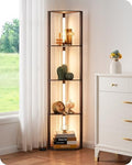 EDISHINE LED Floor Lamp with 4-Tier Shelves | Dimmable Walnut Wood Lamp