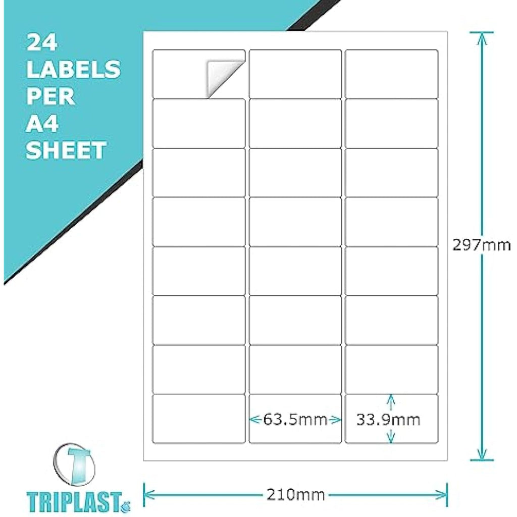 Triplast A4 Printer Labels | 2400 Self-Adhesive White Address Sheets