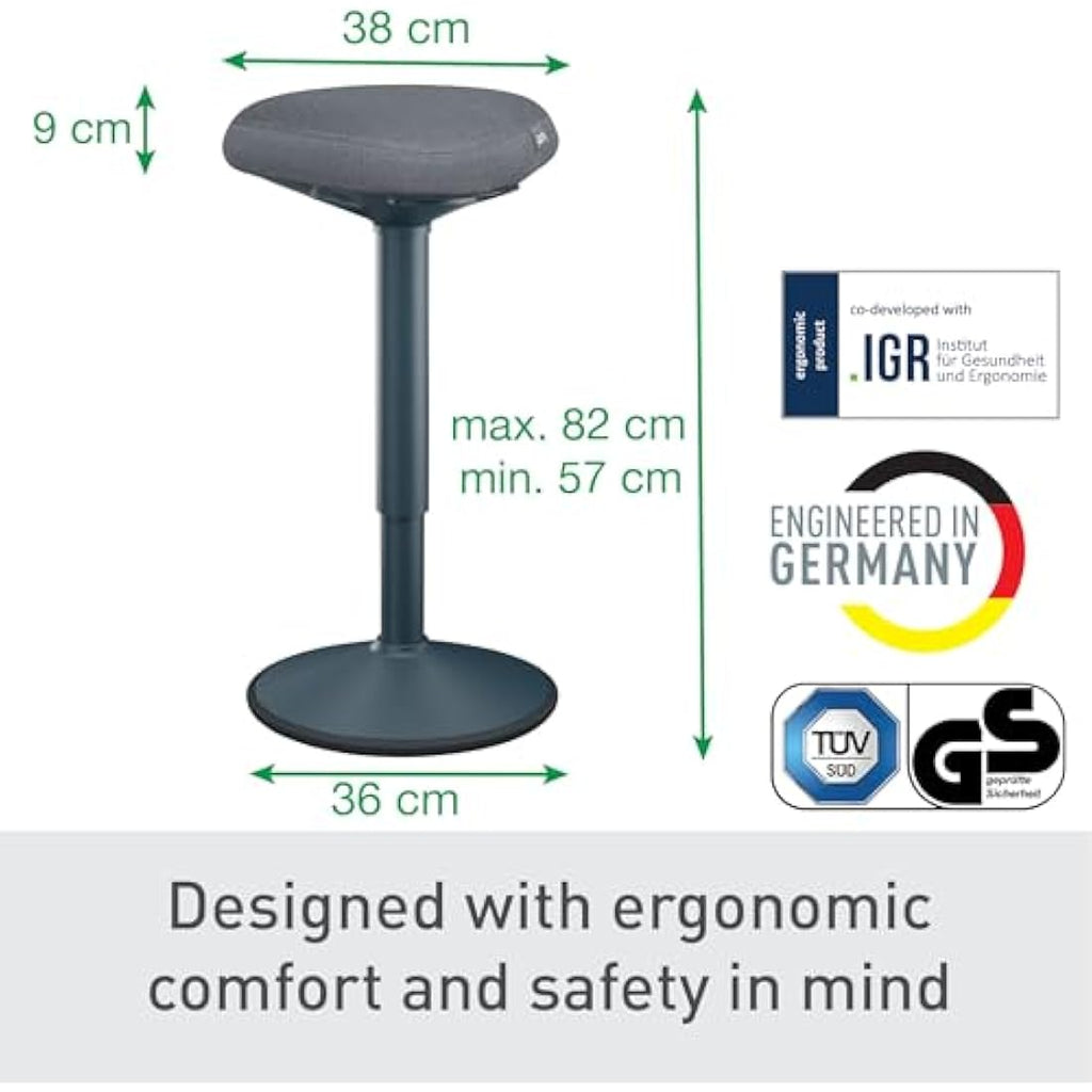 Leitz Ergo Active Standing Stool | Height Adjustable Wobble Seat - Grey