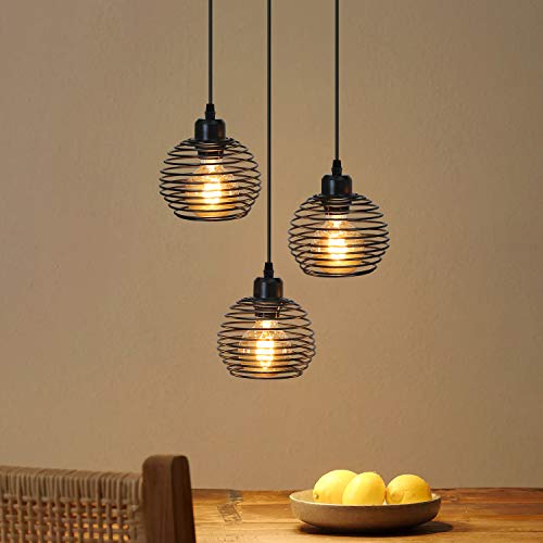 ZMH Industrial 3-Flame Cage Pendant Light – Retro Black & Gold Hanging Lamp