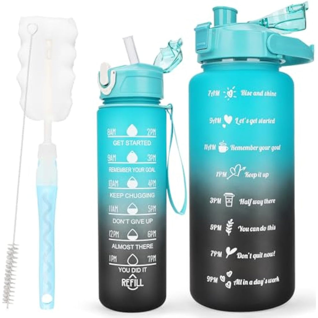 CodiCile 2 Pack Motivational Water Bottle Set – 2L & 750ml BPA Free