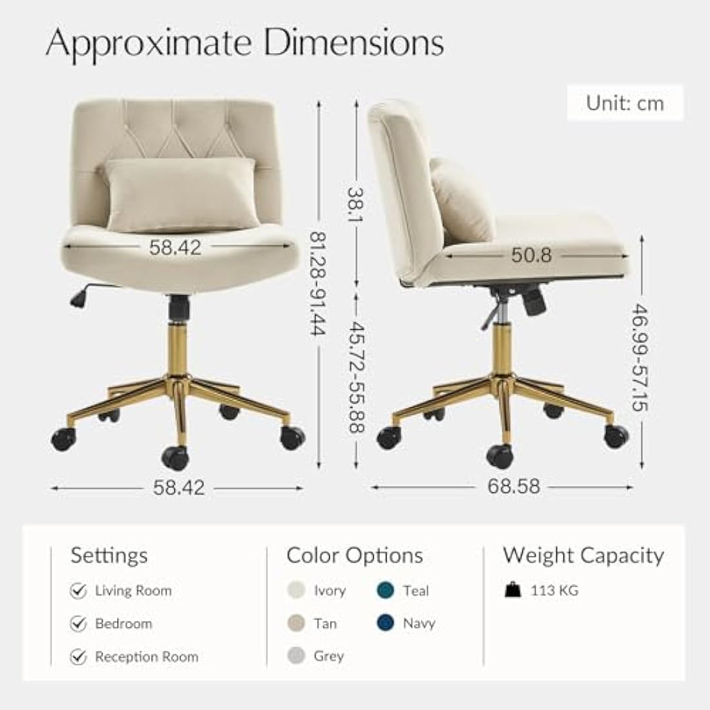 HULALA HOME Velvet Swivel Vanity Chair – Criss Cross Armless Desk Chair