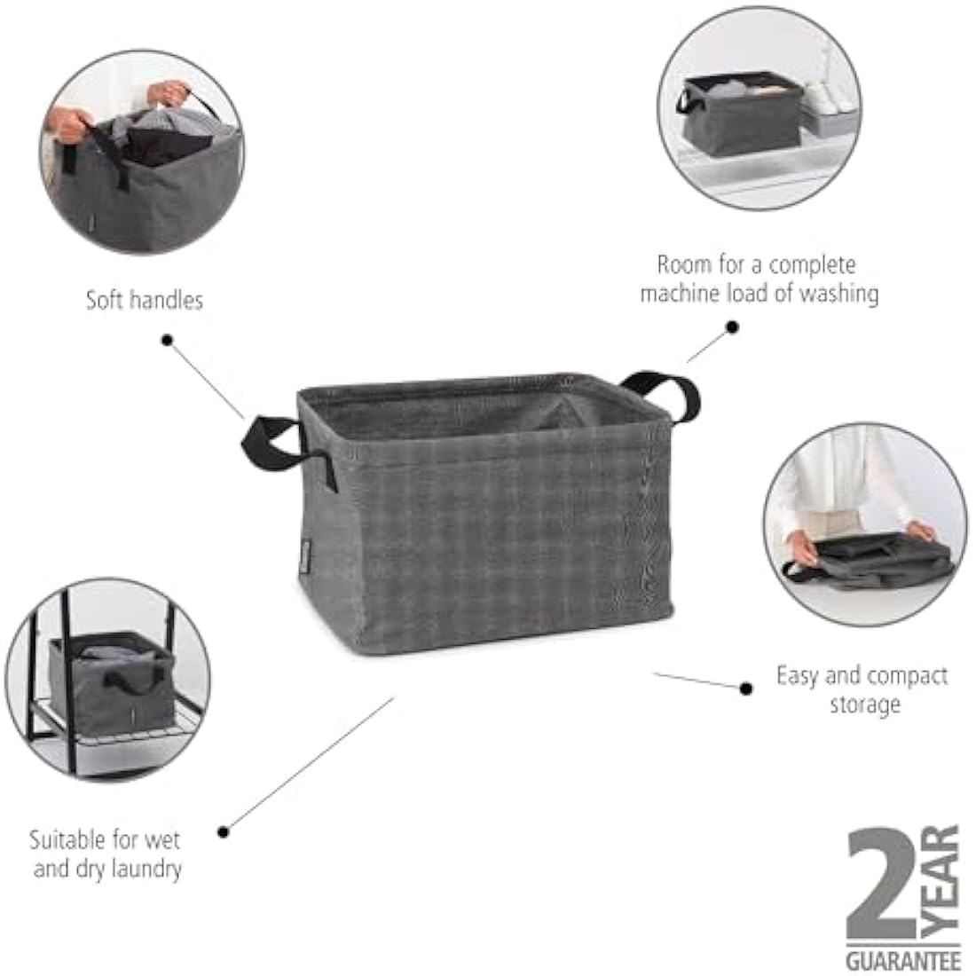 Brabantia Foldable Laundry Basket – 35L Water-Resistant Hamper, Pepper Black