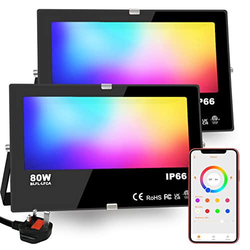 HEKEE 80W Smart RGB LED Floodlights – 800W Equivalent IP66 Waterproof (2 Pack)