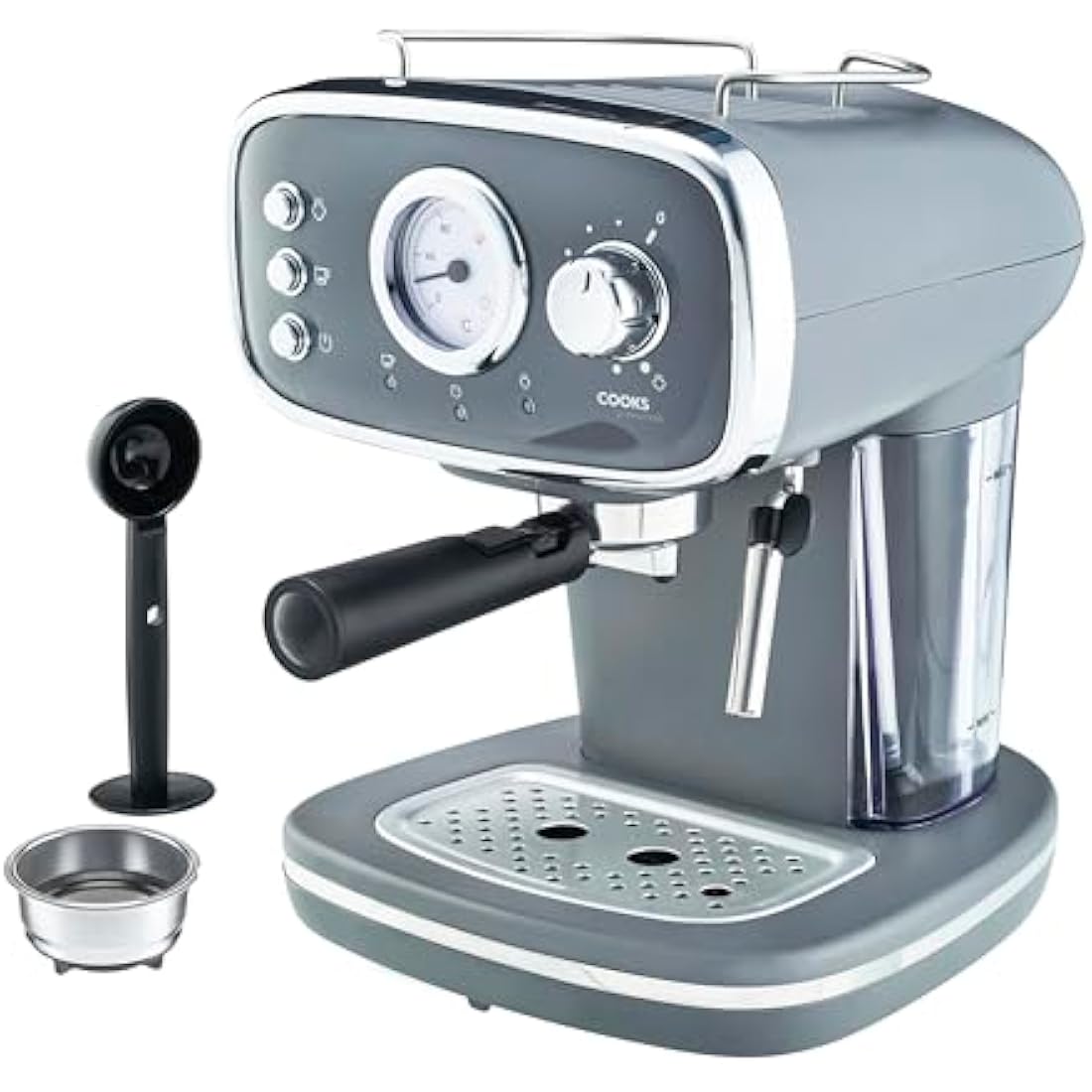 Cooks Professional 15 Bar Retro Espresso Machine with Steam Wand - Grey