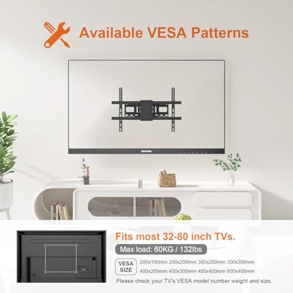 GRIFEMA Full Motion TV Wall Bracket | 32-80 inch Swivel & Tilt Mount