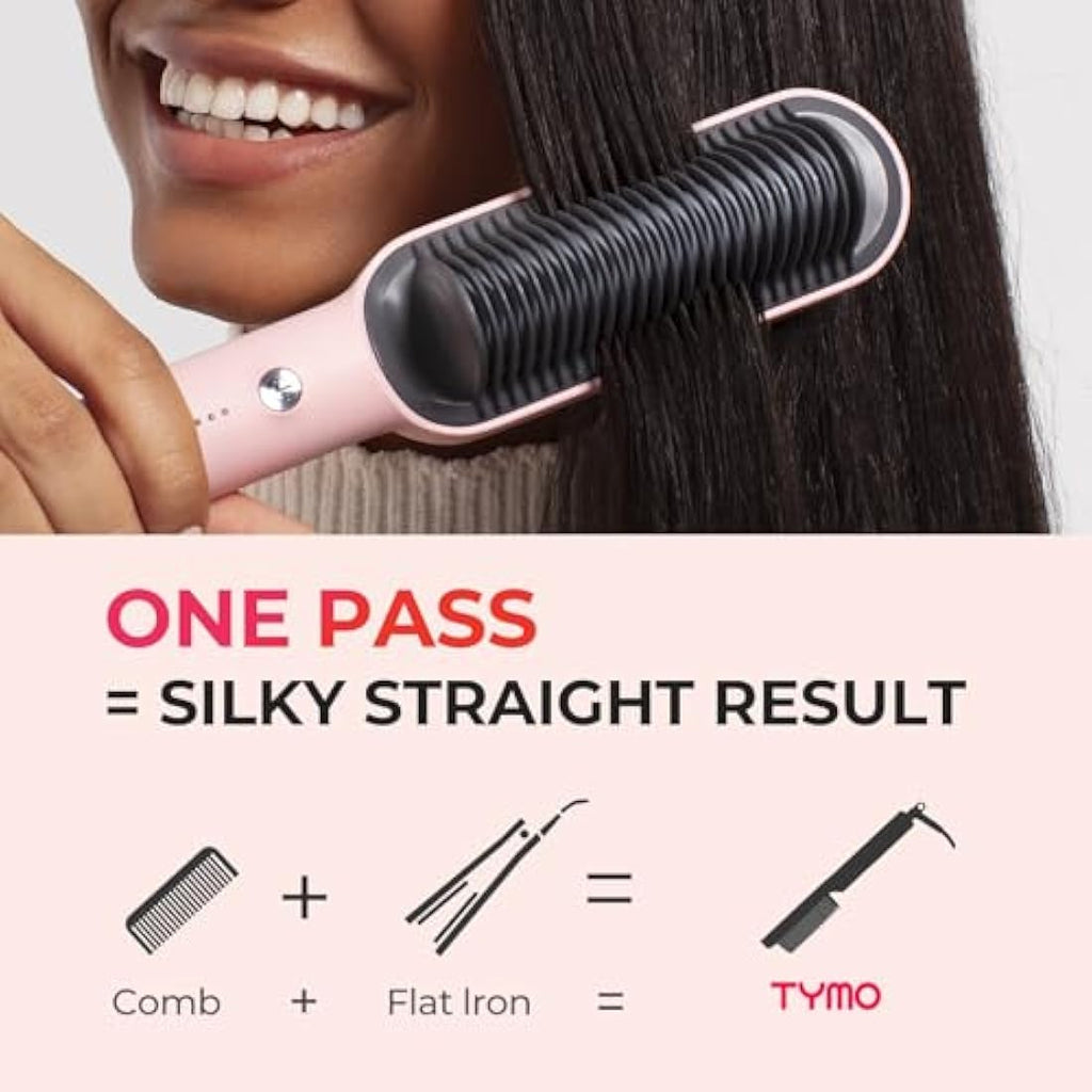 TYMO Hair Straightener Brush – Ionic 2-in-1 Flat Iron with 5 Temp Settings