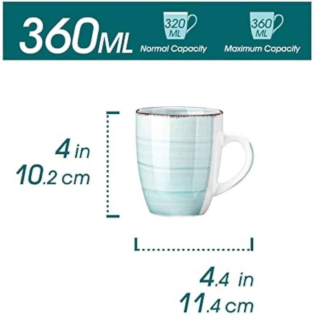 vancasso Bonita Stoneware Coffee Mugs Set of 6 – 360ml Blue Cups