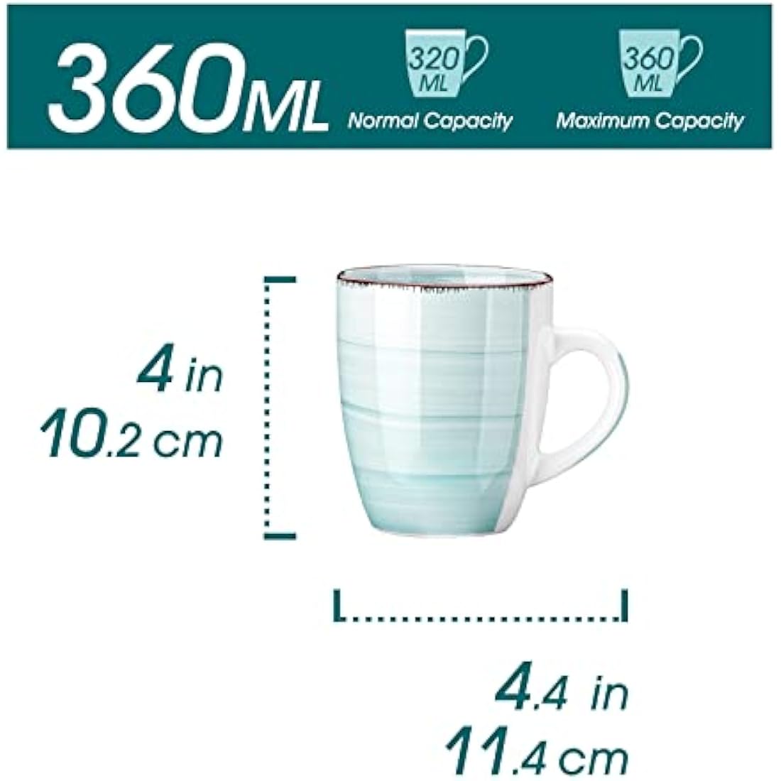 vancasso Bonita Stoneware Coffee Mugs Set of 6 – 360ml Blue Cups