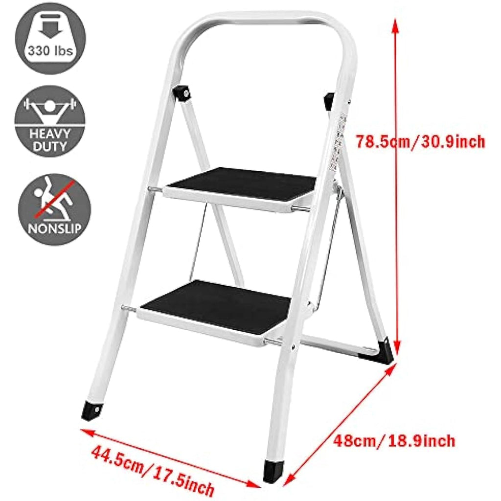 Jolof Store 2 Step Folding Ladder – Heavy Duty Steel Step Stool, 330lbs