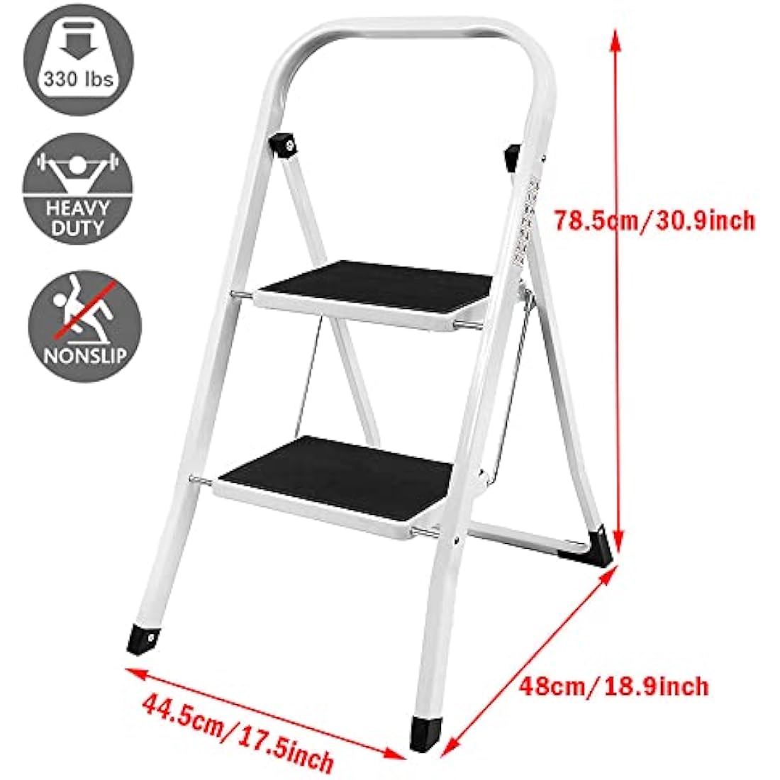Jolof Store 2 Step Folding Ladder – Heavy Duty Steel Step Stool, 330lbs