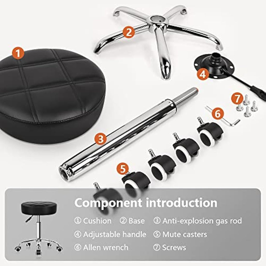 KKTONER Round Rolling Stool – Adjustable PU Leather Swivel Salon Chair
