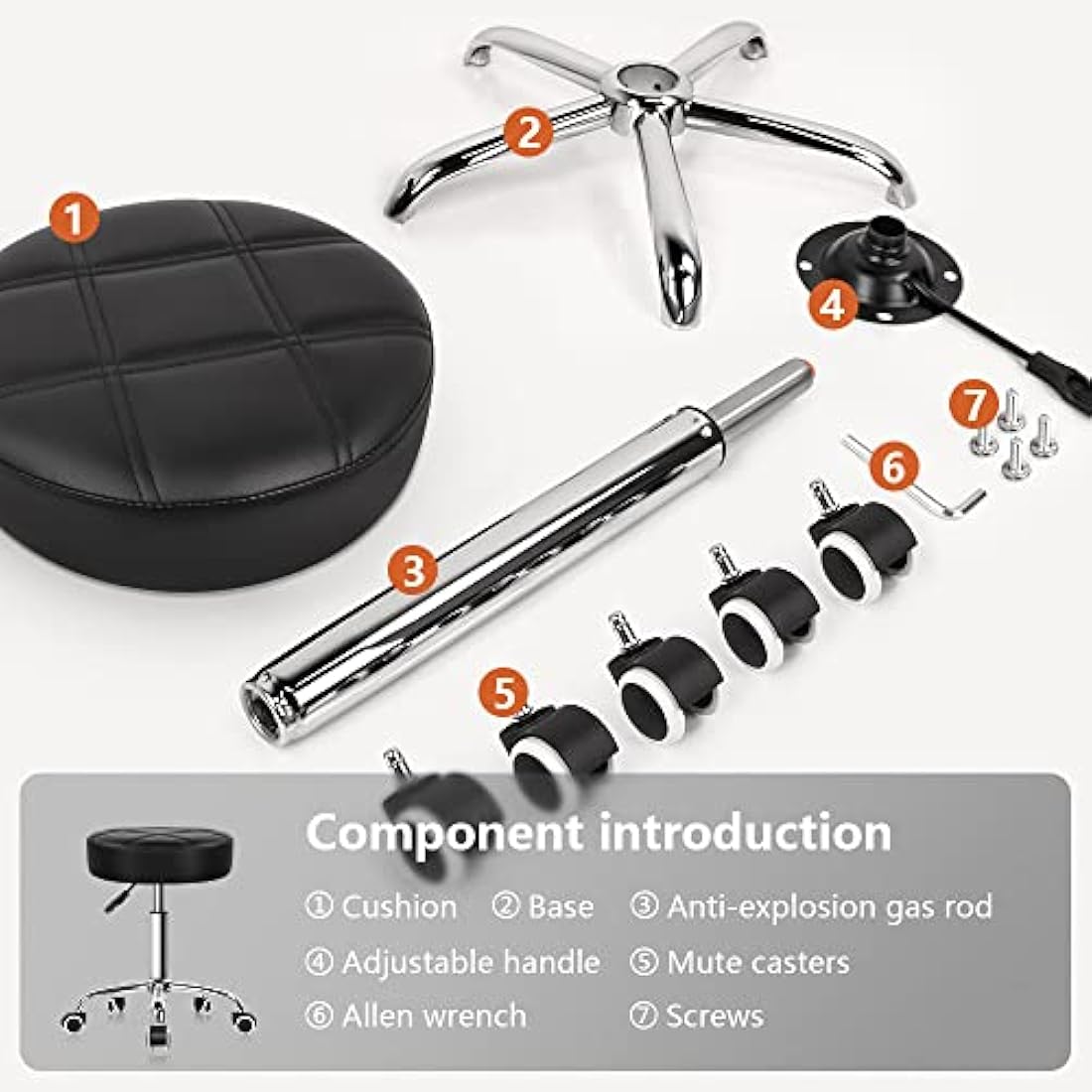KKTONER Round Rolling Stool – Adjustable PU Leather Swivel Salon Chair